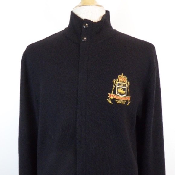 POLO RALPH CREST WOOL ZIP CARDIGAN SWEATER Jacket L  mock neck - Picture 2 of 12
